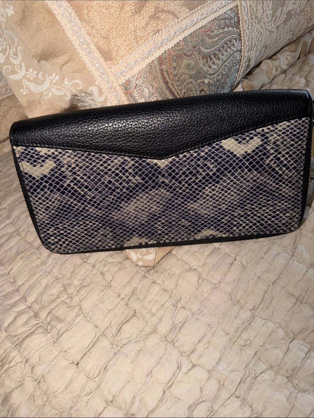 Women's Black Snake python print Zipper Wallet Credit card organizer AIMEE KESTE